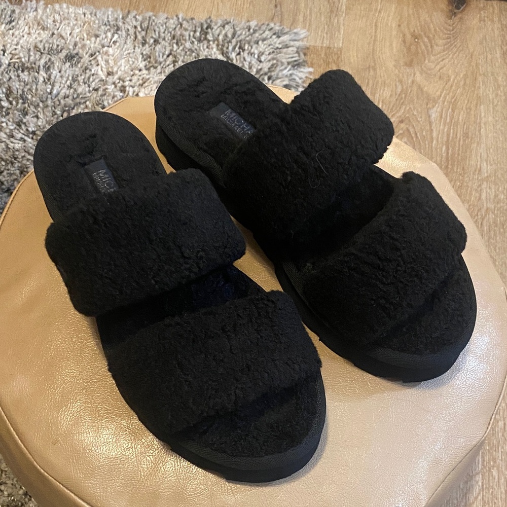 MICHAEL KORS Winnie Faux Curly Shearling Platform Slide Sandal size 7